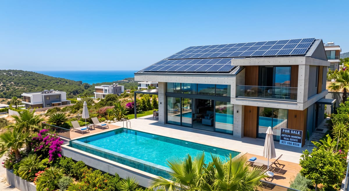Antalya villa çatısında güneş paneli — ev tipi güneş enerjisi kurulum maliyeti